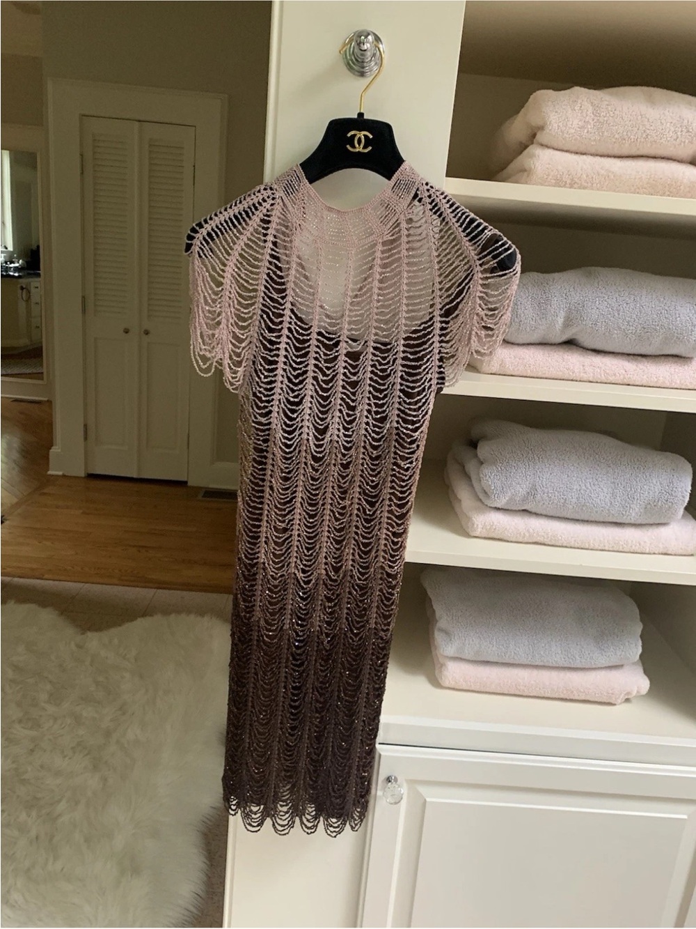 Karen Millen Pink to Brown beaded  Midi Dress